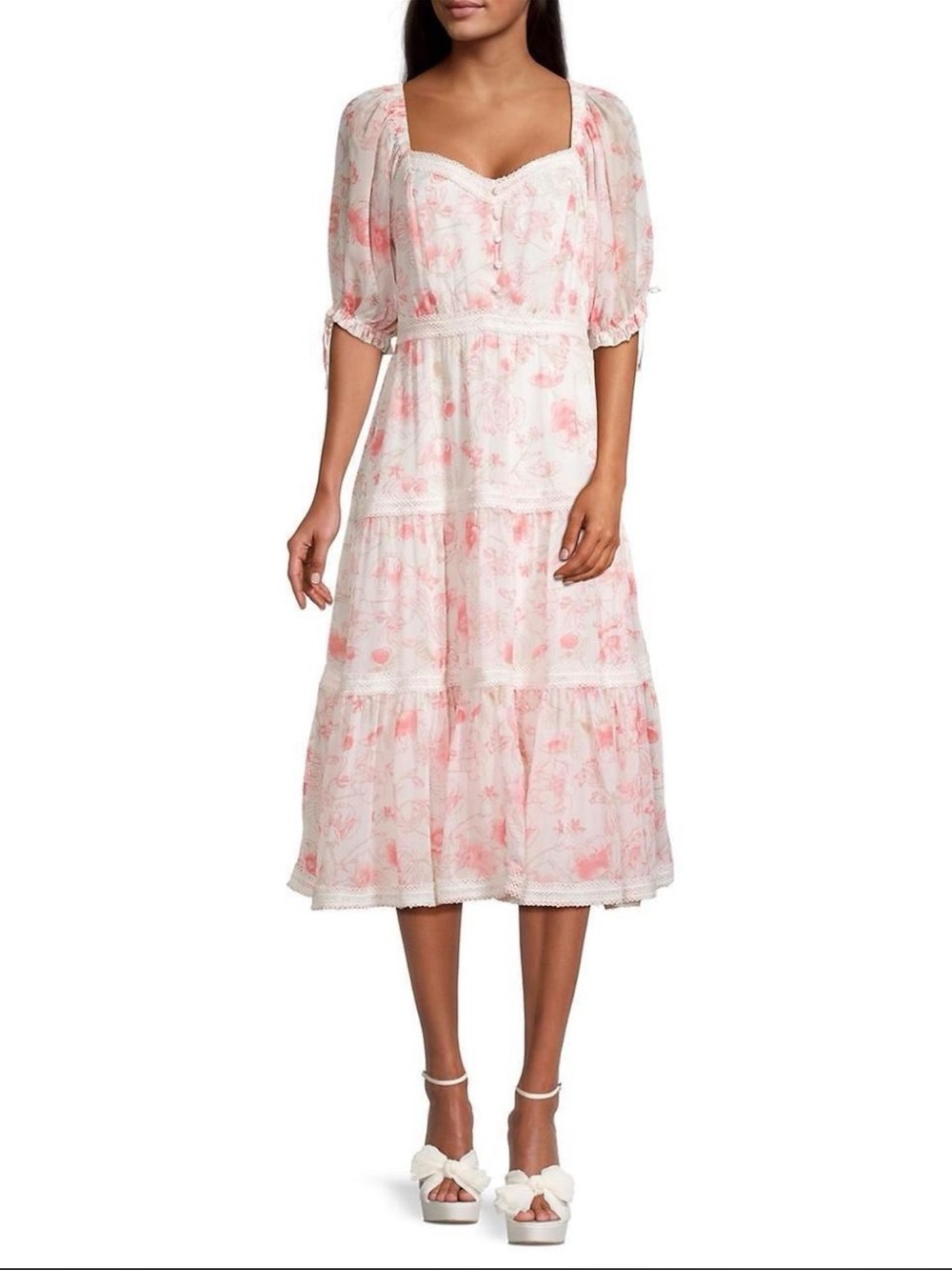 Rachel Parcell Pink and White Floral Tiered Midi Dress
